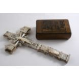 A MOTHER OF PEARL CRUCIFIX pierced and with carved applique figures;  24 cms  and a Mauchline type