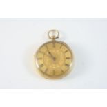 AN 18CT. GOLD OPEN FACED POCKET WATCH the gold foliate dial with Roman numerals, with foliate