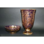 LARGE SERVES VASE & BOWL a large vase with a gold mottled design on a blue ground, and with gilded