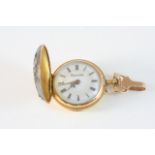 A LADY'S GOLD FOB WATCH BY SALTER the signed white enamel dial with Roman numerals, with gold