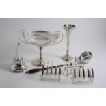 A MIXED LOT: A George III punch ladle, a George III wine funnel bowl with a later plated spout, a