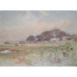 WILLIAM WOODHOUSE (1857-1939) A MARSH SIDE FARM Signed, watercolour and pencil 23.5 x 32.5cm. ++