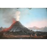 NEAPOLITAN SCHOOL, 19th CENTURY A GUIDE WITH VISITORS AT A VOLCANO Gouache 42 x 63.5cm. ++ Stains in