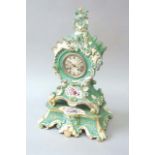 A FRENCH PORCELAIN MANTEL CLOCK of generous proportions, dial engine-turned silvered, movement drum,