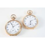 A 9CT. GOLD OPEN FACED POCKET WATCH the white enamel dial signed Fattorini & Sons Ltd. Bradford,