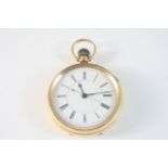 AN 18CT. GOLD OPEN FACED POCKET WATCH the white enamel dial with Roman numerals and sweep seconds