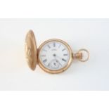 A 14CT. GOLD FULL HUNTING CASED POCKET WATCH BY WALTHAM the white enamel dial signed A.W.Co.