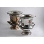 A PAIR OF LATE PERIOD, OLD SHEFFIELD PLATED CHAMPAGNE BUCKETS with flaring bodies & twin handles,