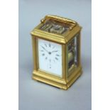 A CARRIAGE CLOCK dial white enamel, indistinctly signed,Leroy & Fils,  subsidiary alarum dial,