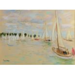 •PAUL LUCIEN MAZE (1887-1979) A YACHTING REGATTA, POSSIBLY AT COWES Signed, pastels 54.5 x 74cm.