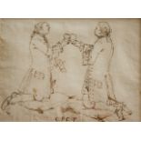 BOLOGNESE SCHOOL, 18th CENTURY TWO GENTLEMEN KNEELING, HOLDING HEARTS Inscribed C. P. C. F., pen and