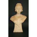 ERNST WAHLISS ART NOUVEAU BUST a pottery bust of a Maiden. With impressed marks, Made in Austria,