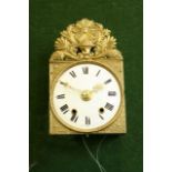 A COMPTOISE WALL CLOCK dial white enamel, subsidiary alarum ring, stamped and pierced arch set