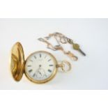 AN 18CT. GOLD FULL HUNTING CASED POCKET WATCH BY J.W. BENSON the signed white enamel dial with Roman