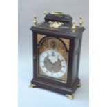 AN EBONISED MANTEL CLOCK dial 7 1/2inch silvered chapter ring signed on a tablet,  Richard Mason.