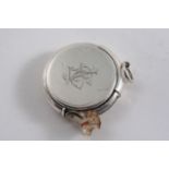 A VICTORIAN CIRCULAR VESTA CASE & SLOW MATCH HOLDER with a rotating outer case & a hidden flush