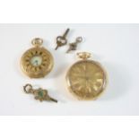 AN 18CT. GOLD OPEN FACED POCKET WATCH the gold foliate dial with Roman numerals, with engine