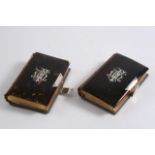 A LATE VICTORIAN MOUNTED TORTOISESHELL SMALL BOOK OF COMMON PRAYER AND HYMN BOOK TO MATCH, both