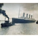 TITANIC. "Titanic" Leaving Southampton on Her Maiden Voyage, a large early press photograph,