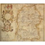 Saxton, Christopher. Wiltoniae Comitatus herbida, hand-coloured engraved map, rather faded, some