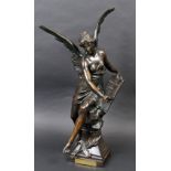 LARGE FRENCH BRONZE - AFTER EMILE PICAULT a large bronze in the classical style, of a winged