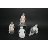ROYAL COPENHAGEN FIGURES 4 figures, 4027 Girl on Rock (2), 5658 Snowman, and 865 Boy at Lunch. All