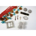 A QUANTITY OF JEWELLERY including a coral bead necklace, a stainless steel wristwatch by Tissot, a
