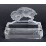 LALIQUE PIN TRAY the clear glass pin tray mounted with a frosted model of a Ram. Signed, R