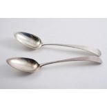 A PAIR OF GEORGE III SCOTTISH PROVINCIAL TABLE SPOONS Old English pattern, initialled "PW", by