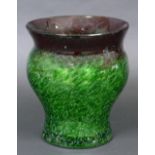 ART GLASS VASE probably by Monart, with a green body and red flecked rim. With a polished pontil,