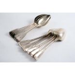 FIDDLE, THREAD & DROP PATTERN TABLE SPOONS: A George III matched set of nine table spoons by W. Eley