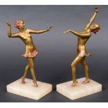 TWO ART DECO BRONZE FIGURES two similar bronze figures of dancers, in differing poses and both