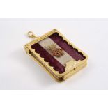 A 19TH CENTURY GILT-METAL & ENAMEL MOUNTED FOLDING NOTEPAD HOLDER/WALLET with pendant ring & hook