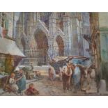 E** EVANS (Circa 1900) MARKET DAY, NEAR THE CATHEDRAL Signed, watercolour and pencil 36.5 x