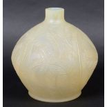 LALIQUE VASE in the Plumes design, the frosted glass with a feather design. Etched marks, R Lalique,