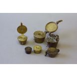 A COLLECTION OF SIX VARIOUS BUCKET WEIGHTS one stamped Hartdort?, together with numerous stamps,