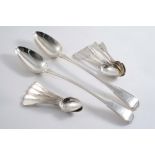 A PAIR OF GEORGE III FIDDLE & THREAD PATTERN BASTING SPOONS (single struck), crested, by W. Eley &