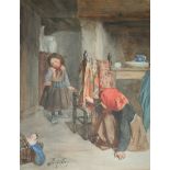 JOSEPH ATHANASE AUFRAY (1836-1876) HIDE AND SEEK; THE TOY DOLL A pair, both signed, watercolour Each