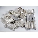 A COLLECTED OR HARLEQUIN CANTEEN OF OLD ENGLISH BEAD PATTERN FLATWARE & CUTLERY INCLUDING:- A set of