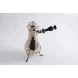 A LATE 18TH / EARLY 19TH CENTURY FRENCH COFFEE POT of baluster form on three legs with a turned