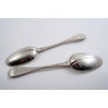 A PAIR OF GEORGE I SCOTTISH TABLE SPOONS Hanoverian pattern with plain moulded rattails,