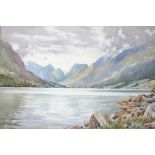 FREDERICK R. FITZGERALD (Fl.1897-1938) THE OLDEN VALLEY, NORD FIORD, NORWAY Signed, watercolour over