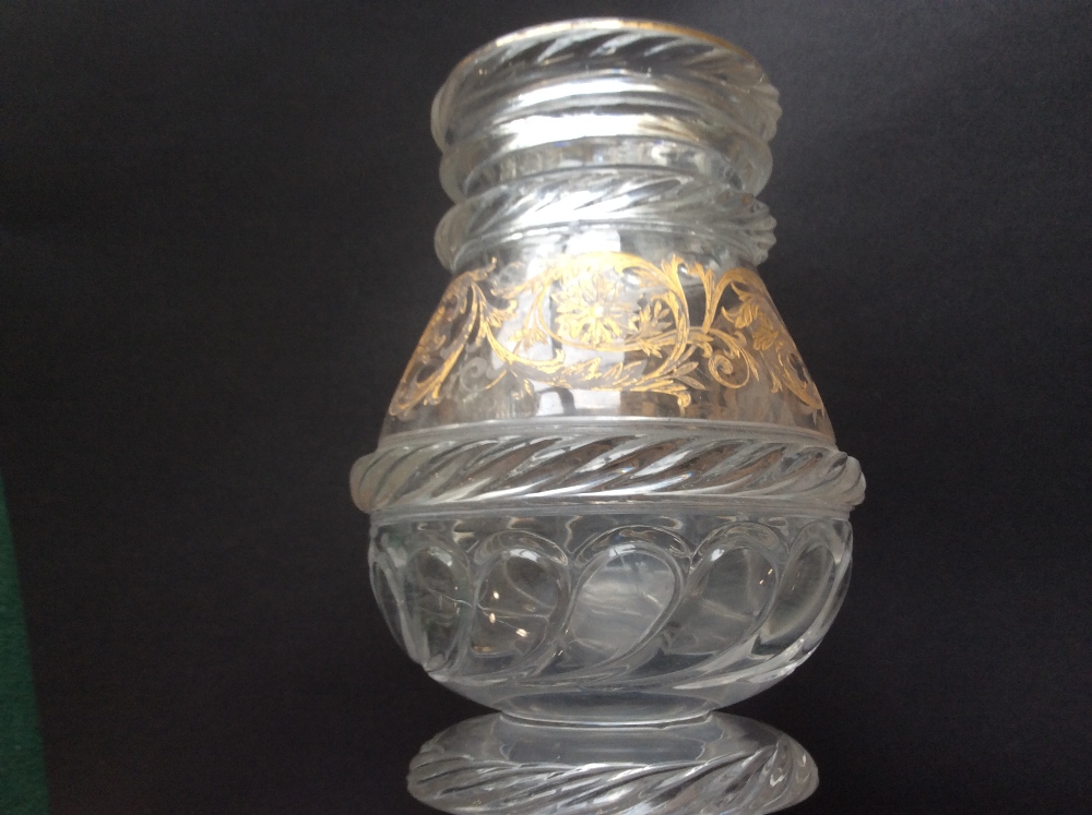 A CUT GLASS VASE possibly a hookah reservoir, engraved with a band of dolphin headed acanthus - Image 2 of 4