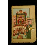 A PERSIAN MINIATURE PAINTING of a bath house scene, 13 1/2ins, (34.5cms.) x 8 3/4ins. (22cms.)