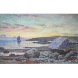 •JOHN McDOUGAL (1851-1945) SUNDOWN: LOOKING ACROSS CEMAES BAY, ANGLESEY Signed and dated 1918,