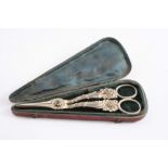 A PAIR OF GEORGE III SILVERGILT GRAPE SHEARS by W. Eley & W. Fearn, London 1818 (in original morocco