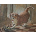 HENRY M. COOPER (Fl.1842-1872) A KITTEN AT PLAY Signed, also signed and inscribed verso, watercolour