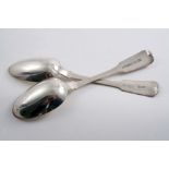 A PAIR OF SCOTTISH PROVINCIAL FIDDLE TABLE SPOONS initialled "MD" by John Austen of Dundee ("AUS"