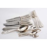 EARLY 20TH CENTURY GERMAN ENGRAVED FLATWARE & CUTLERY:- six table knives (stainless steel blades),