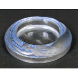 LALIQUE PIN TRAY the circular pin tray in the Antheor design, with frosted glass and blue